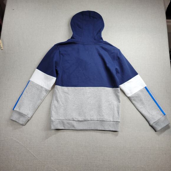 Adidas Youth Hoodie Size L 14/16 Navy Grey‎ Spell Out Logo Fleece Pullover NEW - Picture 4 of 14